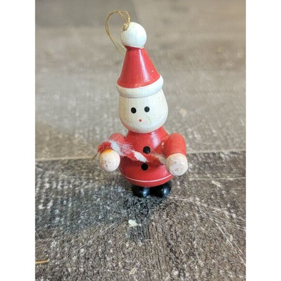 Vintage wooden Santa Claus candy cane ornament Xmas Decor figure - Picture 1 of 4